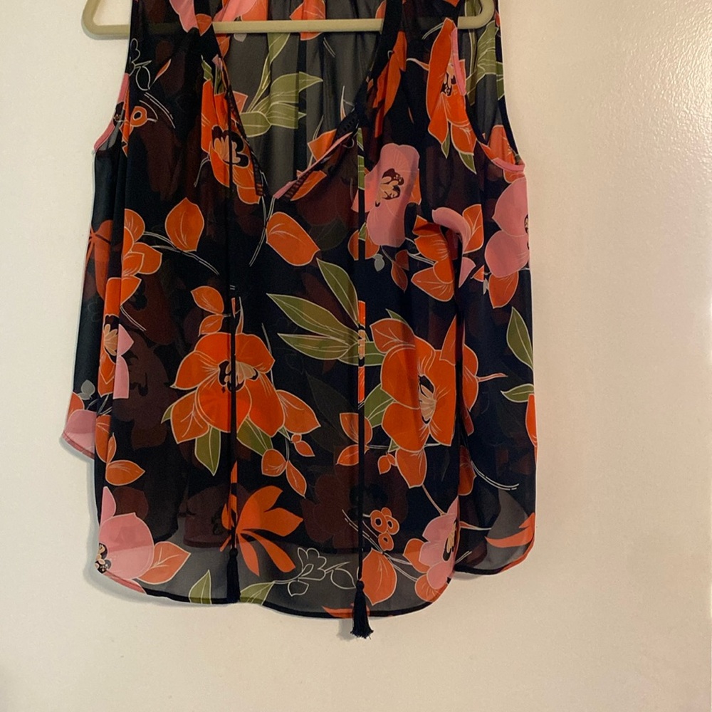 Black and orange cold shoulder long sleeve blouse